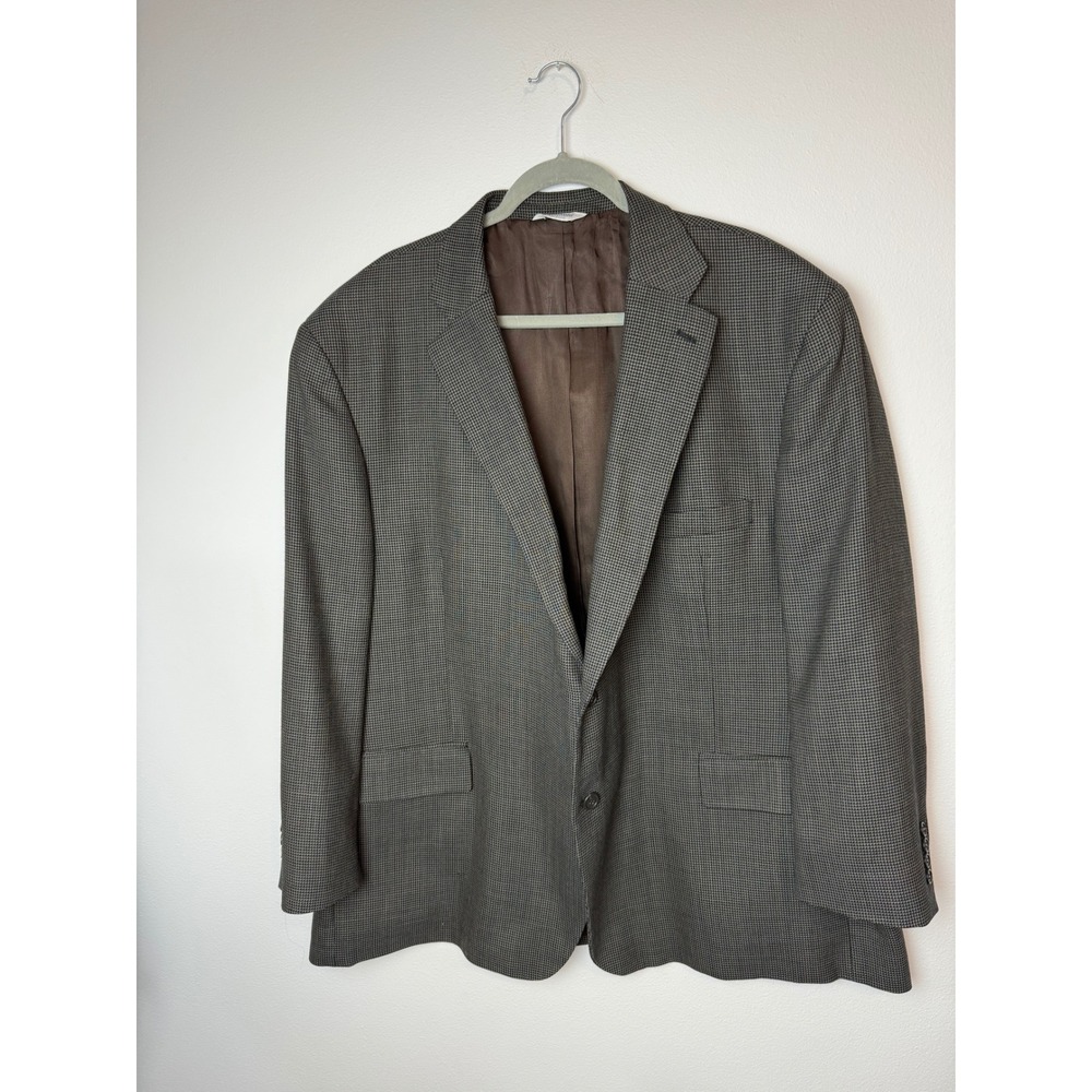 Joseph & Feiss Mens 54 Regular Grey Houndstooth 100% Wool Two Button Blazer